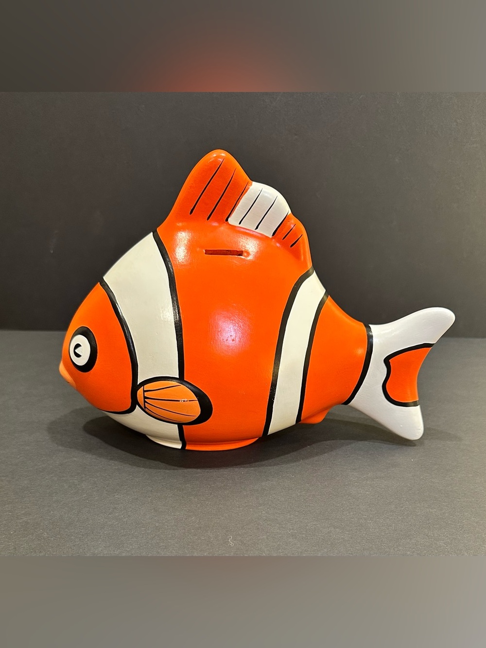 VTG 1990s Mayabella Mexican Folk Art Ceramic Orange & White Clownfish Coin Bank